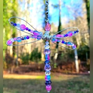 Purple glass beaded dragonfly suncatcher